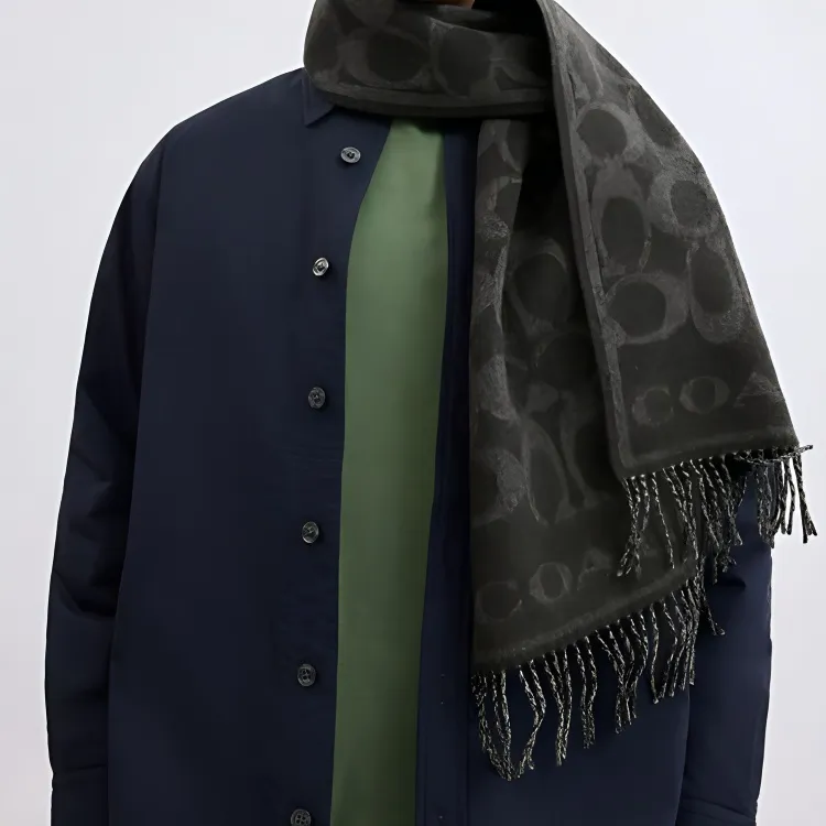 COACH Cashmere Knit Scarves Unisex Black-1