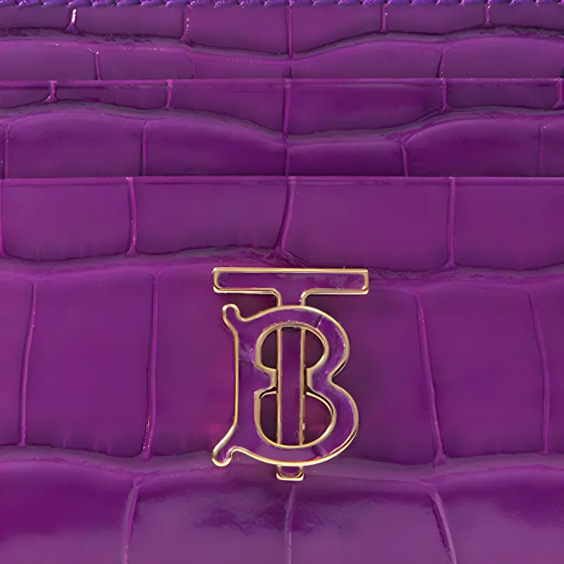 Burberry Crocodile Pattern Embossed Calfskin Card Holder Women's Purple-5