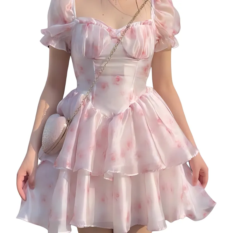 Flowers In Water Short Sleeved Dress Women's-1