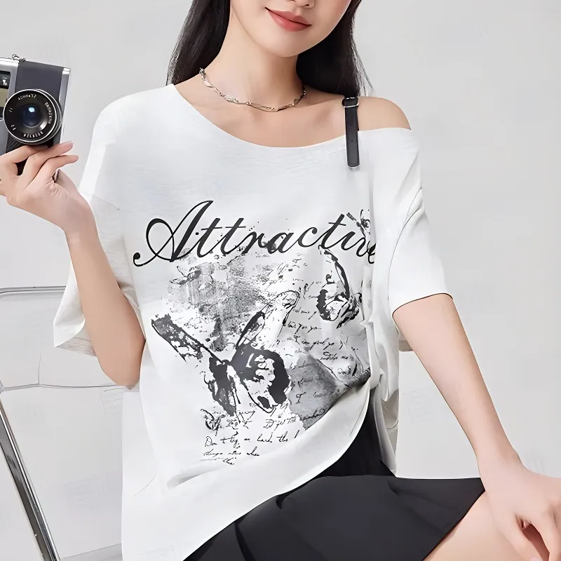 DOKZB Drop Shoulder Sleeve T Shirt Women's-3