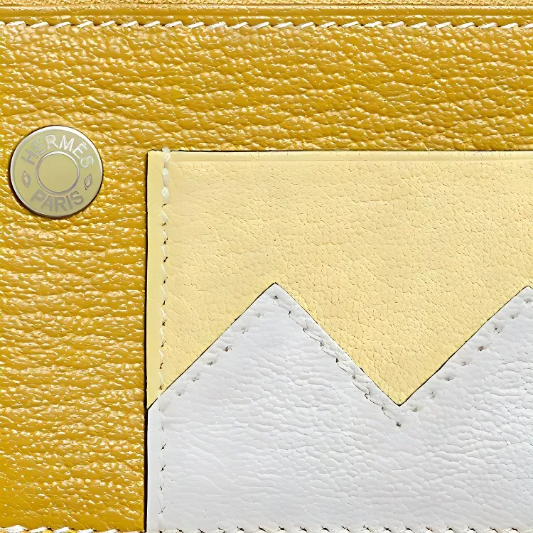 HERMES Mysore Goat Skin Card Holder Mini Men's Anise Color/Lemon Wine Yellow/Mushroom White-2