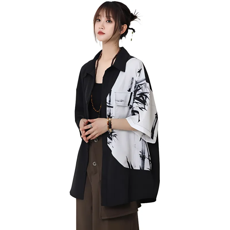 ADOONGA Shirts Women's Ink Wash Painting-4