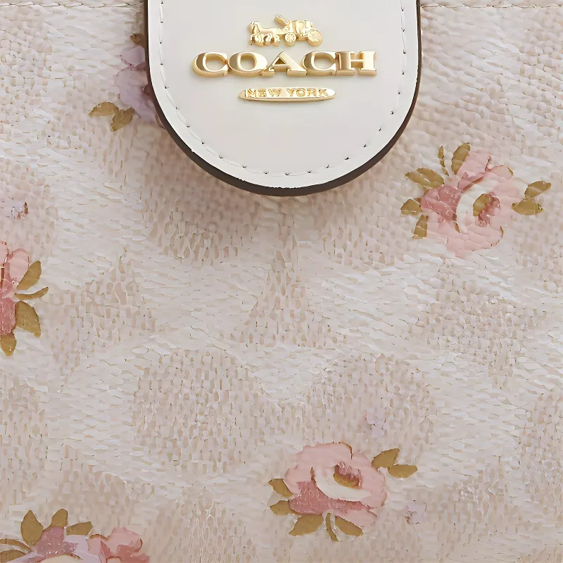 COACH Corner Zip Coated Canvas Wallet Medium Size Women's Gold & Sand-2