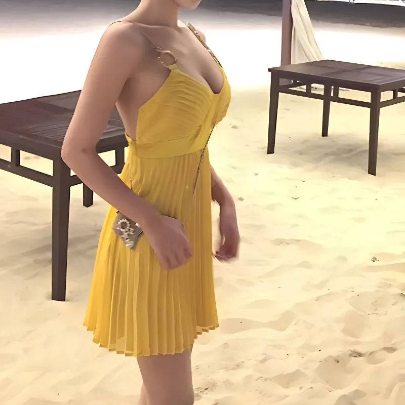 TURN UP Slip Dress Women's Bright Yellow-4