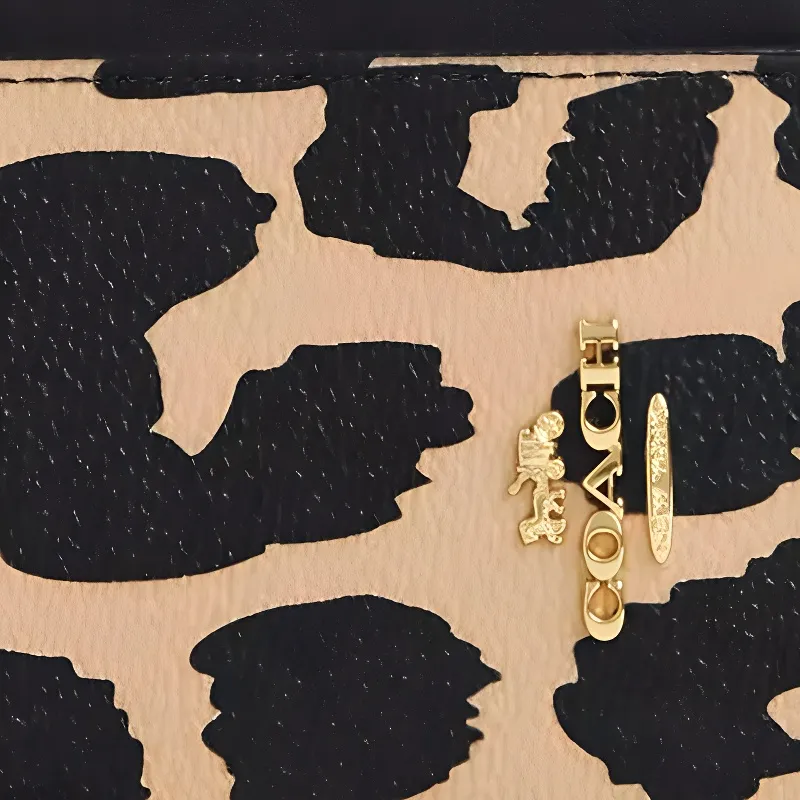 COACH Coated Canvas Card Holder Mini Women's Leopard Print Multicolor-3