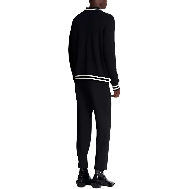 BALMAIN Logo Embroidered Long Sleeve Polo Shirt-2