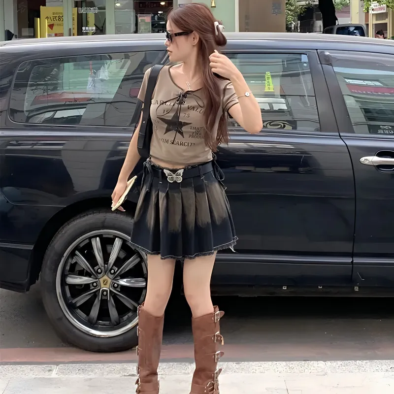 DEDY Denim Short Skirts Women's Black-2