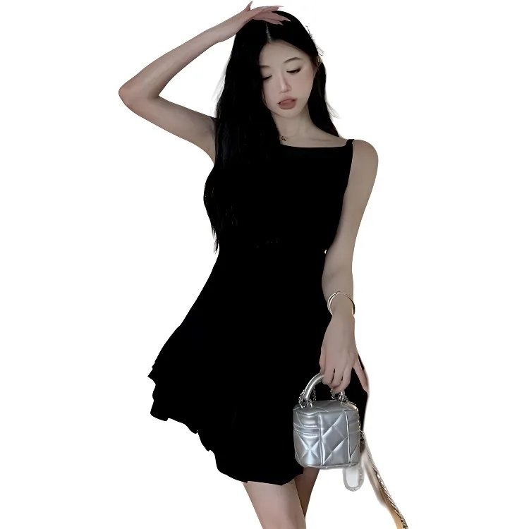 Dior Beauty Slip Dresses Women's Lace Up Backless Tiered Skirt-3