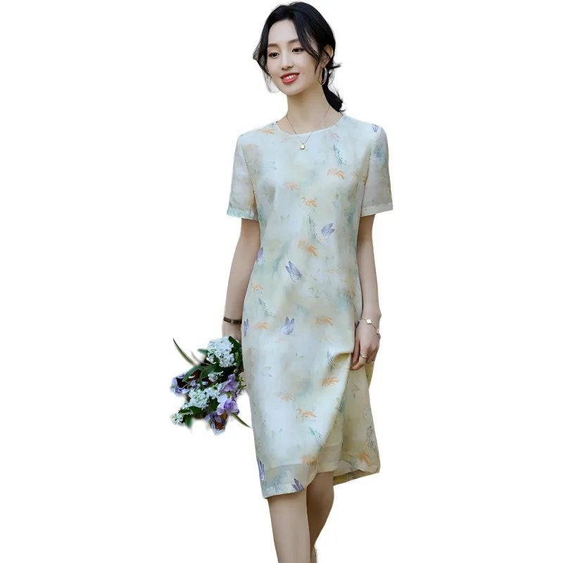 【dme】 Short Sleeved Dress Women's Beige Yellow-1