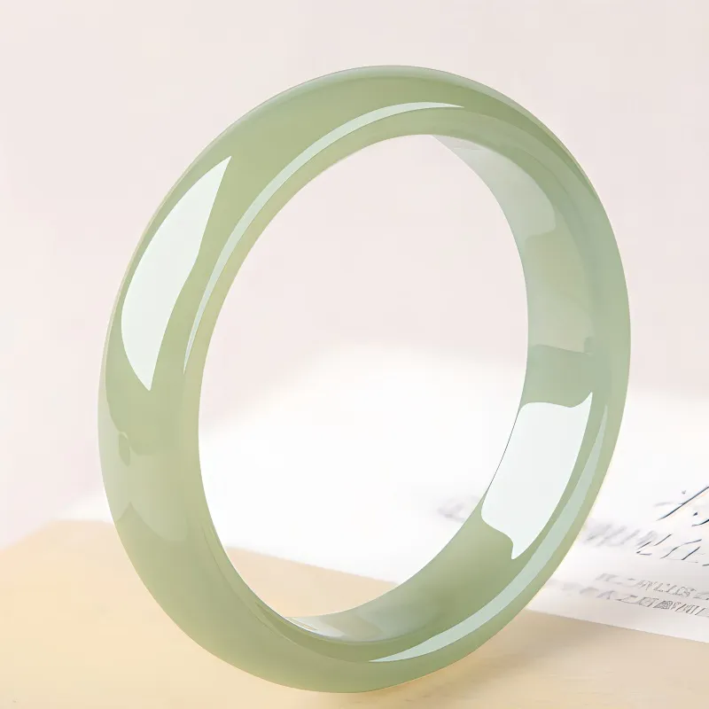 MUSHIFEN Hetian Jade Bangles Pale Greenish White Jade Women's-1