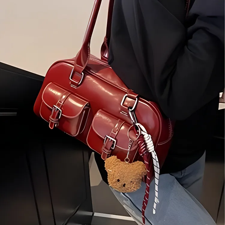 FREEHIKE PU Shoulder Bag Women's Ecru & Coffee/Black/Burgundy/Coffee-5