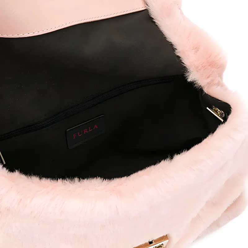 Furla Metropolis Collection Imitation Fur Shoulder Bag Small Size Women's Pink-3