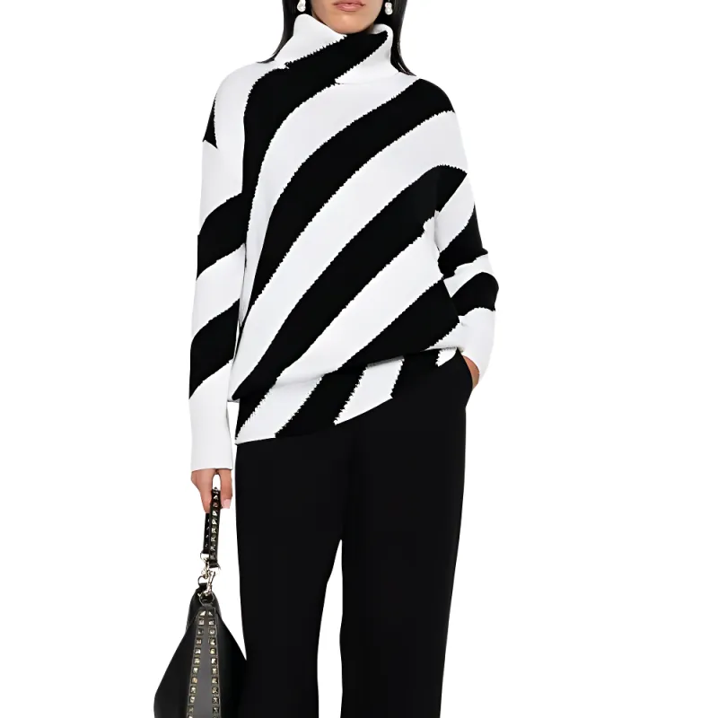 Valentino High Neck Striped Knitted Jumper-2