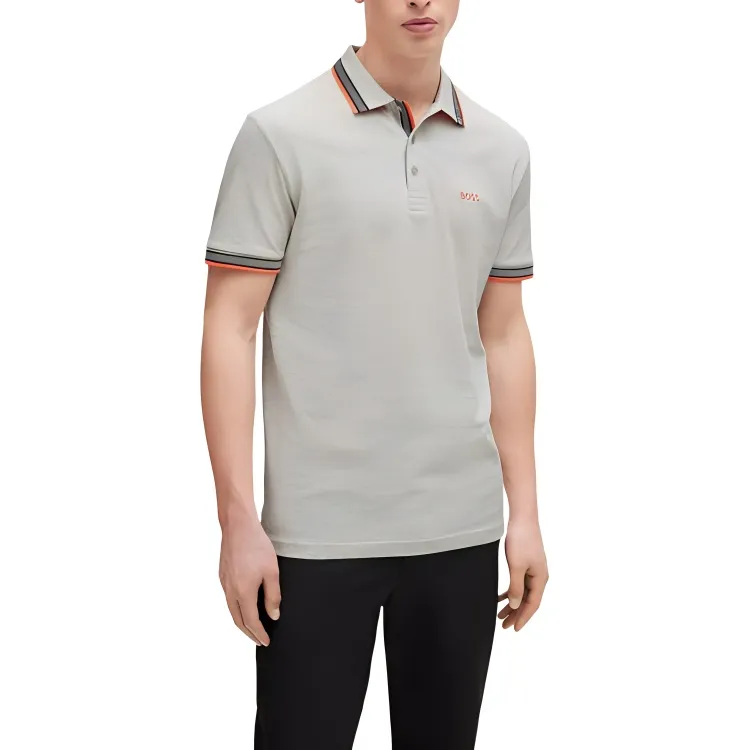 HUGO BOSS Cotton Polo Shirt With Contrast Logo Details Polo Shirt Men's Light Gray-2