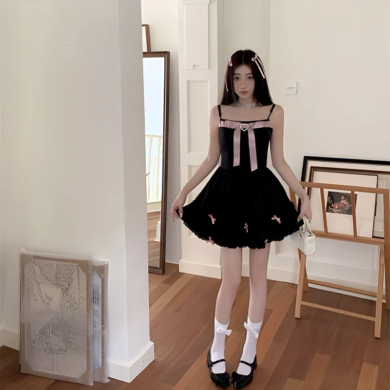 TIBINB Slip Dresses Women's Black Bowknot Dress-6