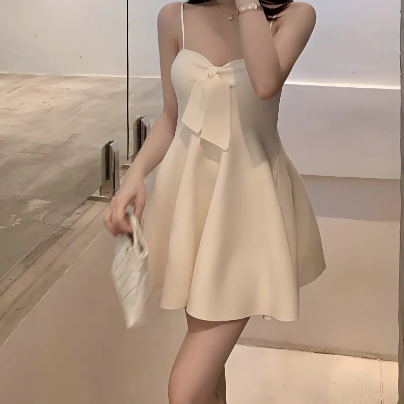 TURN UP Slip Dress Women's Apricot+Bowknot Hair Tie Comes With-2