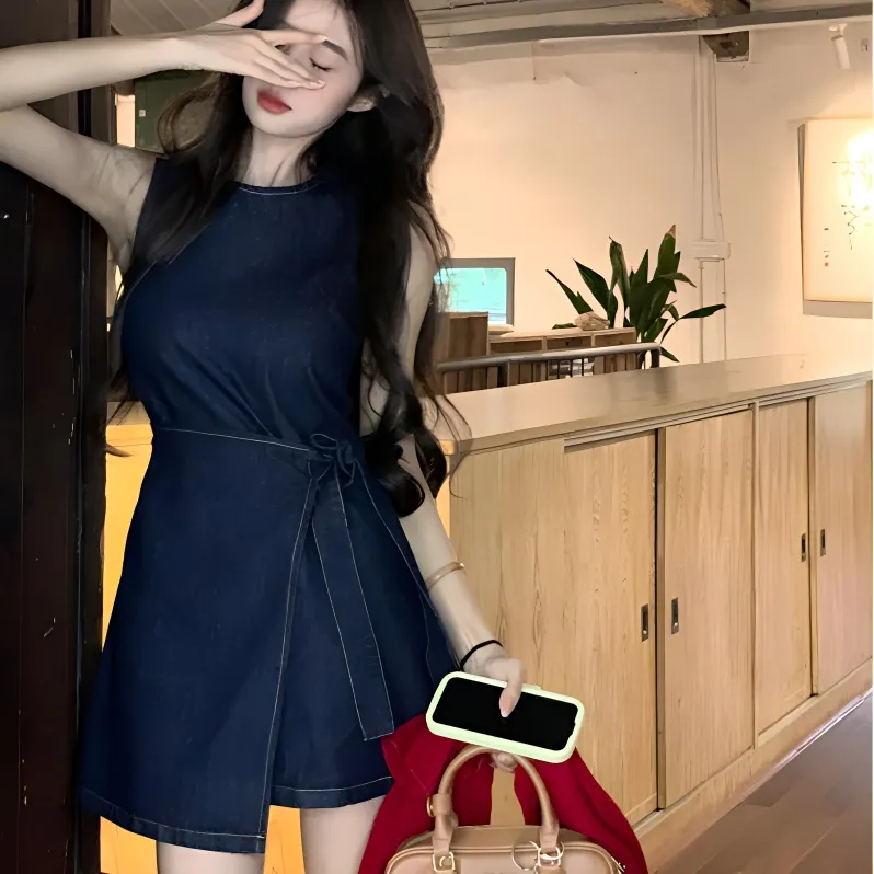 POPO.INFO Sleeveless Dress Women's Dark Blue-3
