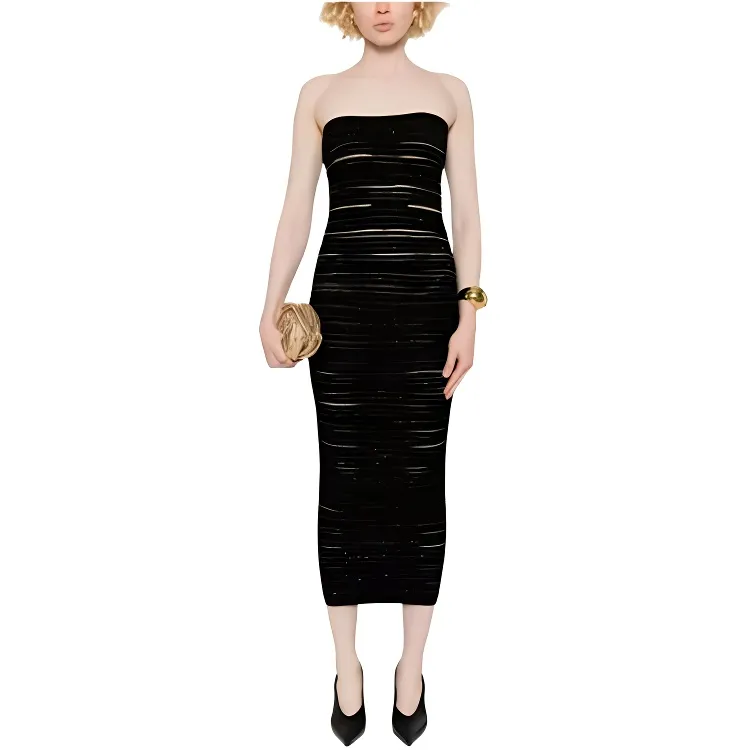 BALMAIN Strapless Knitted Midi Dress-1