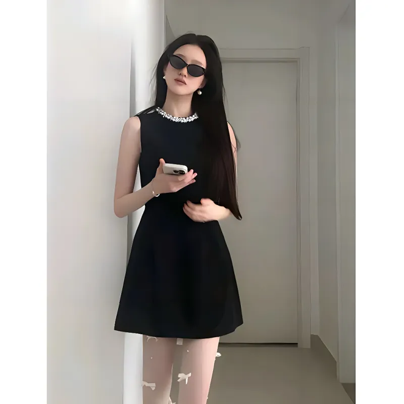 ETSE Sleeveless Dresses Women's Black Dress-3