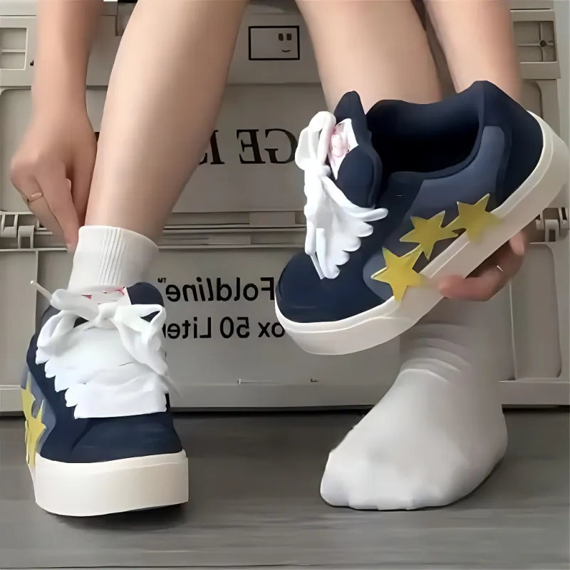 FOMOCE Slip Resistant, Lightweight, Breathable, Height Increasing Low Top Skateboard Shoes Women's Navy Blue-2
