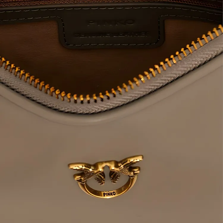 PINKO Half Moon Series Calfskin Handbag Shoulder Bag Women's Beige-3