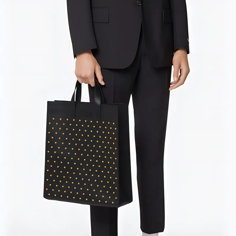 VERSACE Cow Leather Tote Bag Shopping Bag Handbag Men's Black-3