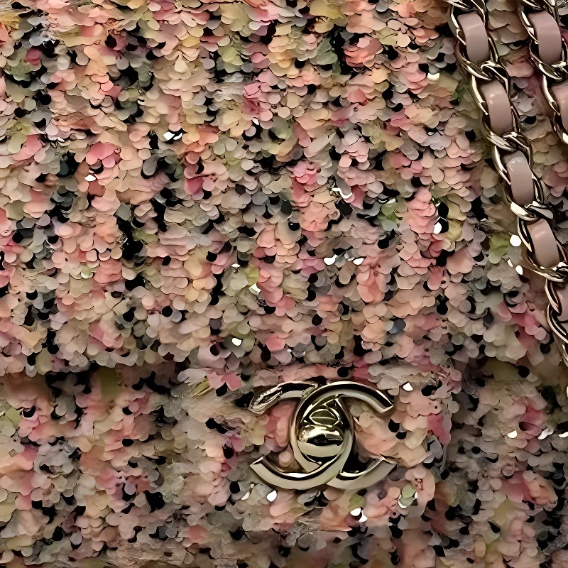 CHANEL Sequins Crossbody Bag Shoulder Bag Women's Pink & Black-1