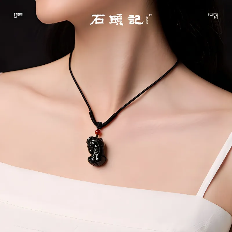 Stone Notes Obsidian Necklaces Unisex-2