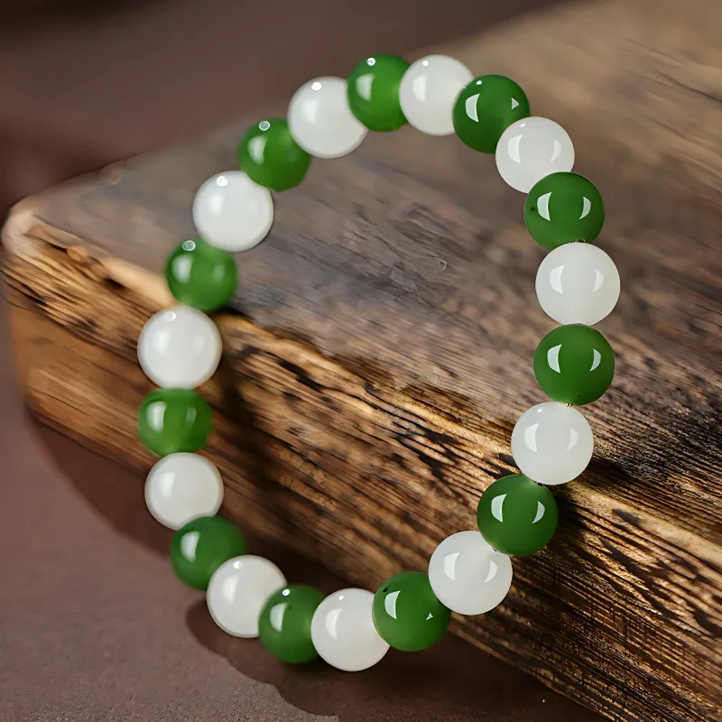 MUSHIFEN Hetian Jade Bracelets Pale Greenish White Jade Unisex-3