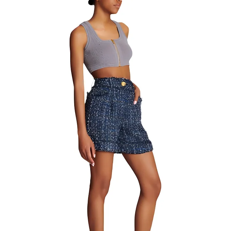 BALMAIN High Waist Tweed Shorts-2