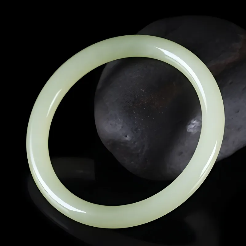MUSHIFEN Hetian Jade Slim Bangle Pale Greenish White Jade Women's-1
