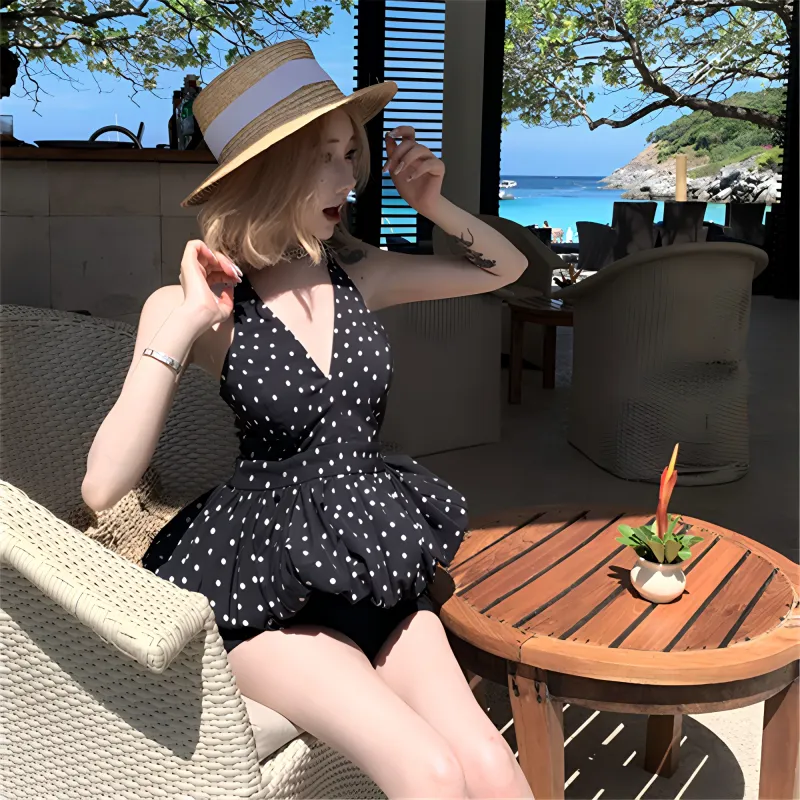 Si Bei'er Slip Dress Women's Black Polka Dot-2