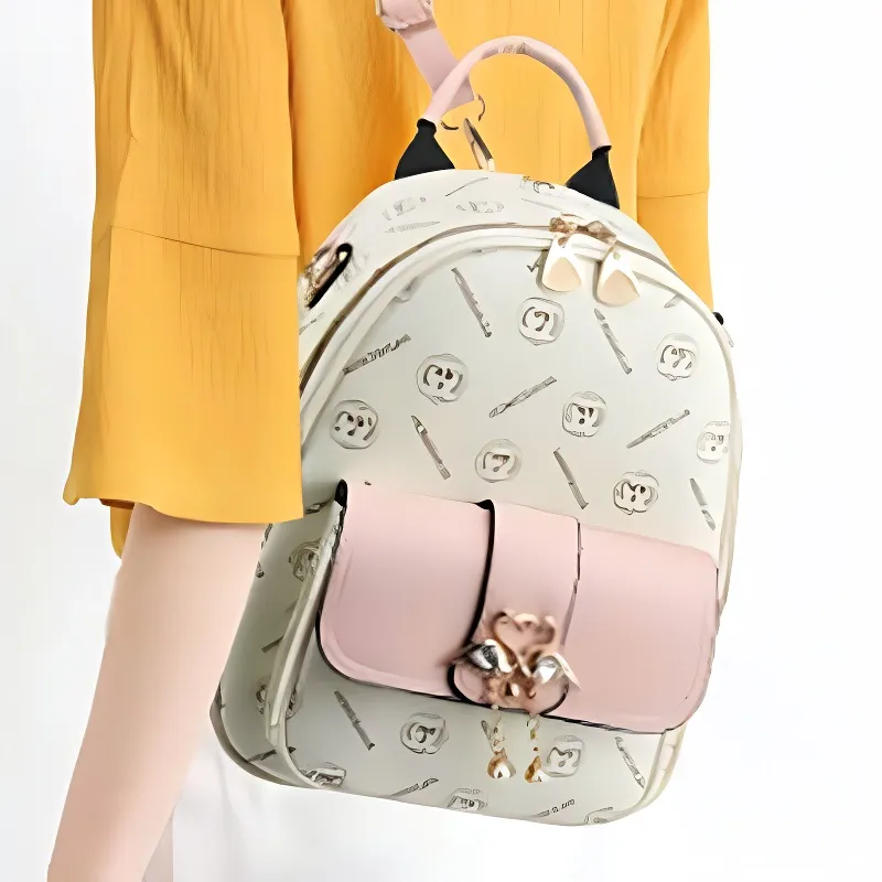 Boniu PU Backpack Women's Coffee/Pink-5