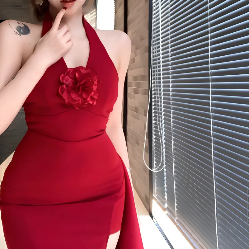 FLIM Minimalist Style Sleeveless Dress Women's Eye Catching Red-6