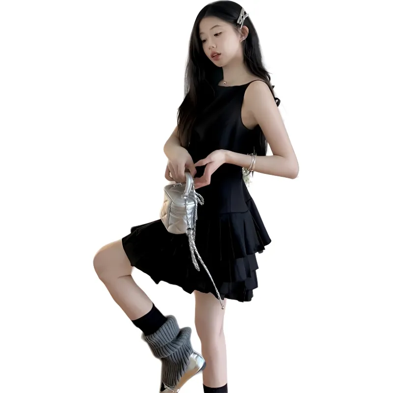 Dior Beauty Slip Dresses Women's Lace Up Backless Tiered Skirt-4