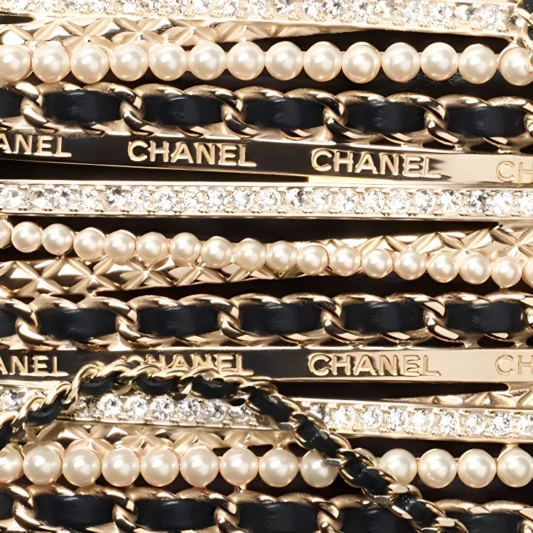 CHANEL 22K Autumn And Winter Lambskin Rhinestone Pearl Evening Bag, Crossbody Bag, Shoulder Bag Trumpets Women's Gold-4