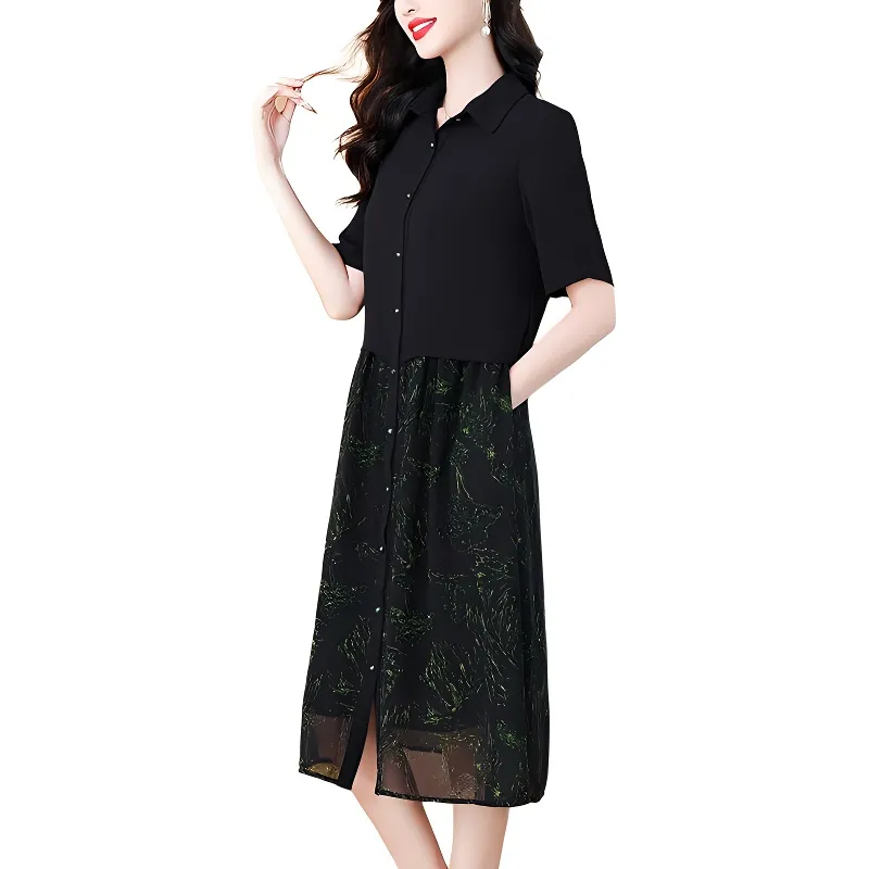 Flowers In Water Short Sleeved Dress Women's-4