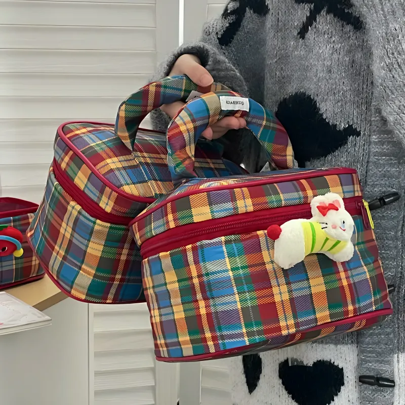 Love Of Wormwood Cute Plaid Makeup Bags Portable-3
