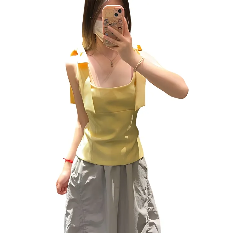 XIAOJUCHUANLI Tank Tops Women's Yellow Tank Top-3
