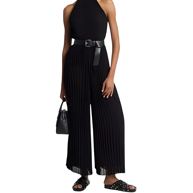 MICHAEL KORS Pleated Georgette Halter Jumpsuit-2