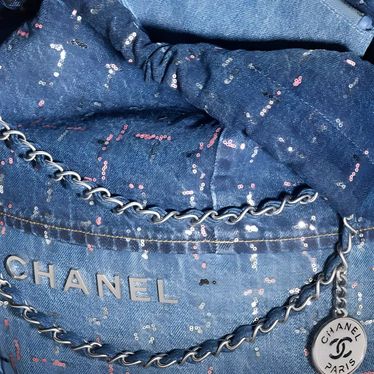 CHANEL Denim With Sequins Shoulder Bag Women's Light Blue/Blue-3
