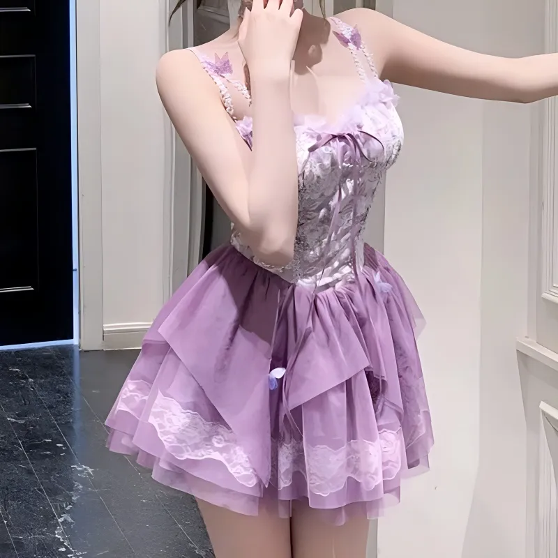 TURN UP Slip Dress Women's Violet+Bowknot Hair Tie Comes With-6