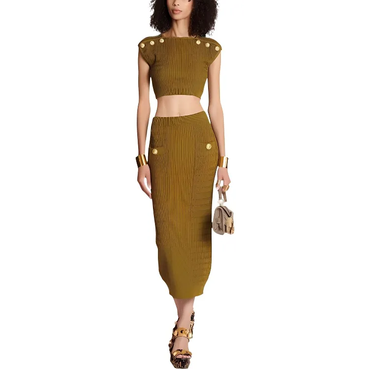 BALMAIN SS23 Skirt Women's Yellow Green-1