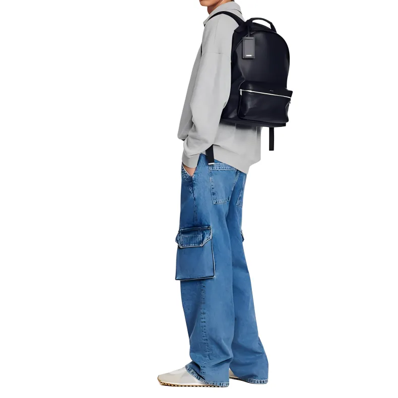 Sandro Artificial Leather Backpack Large Size Men's Black-2