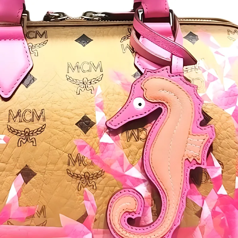 MCM Classic Pattern Artificial Leather Boston Bag, Shoulder Bag, Crossbody Bag, Handbag Small Size Women's Pink-2