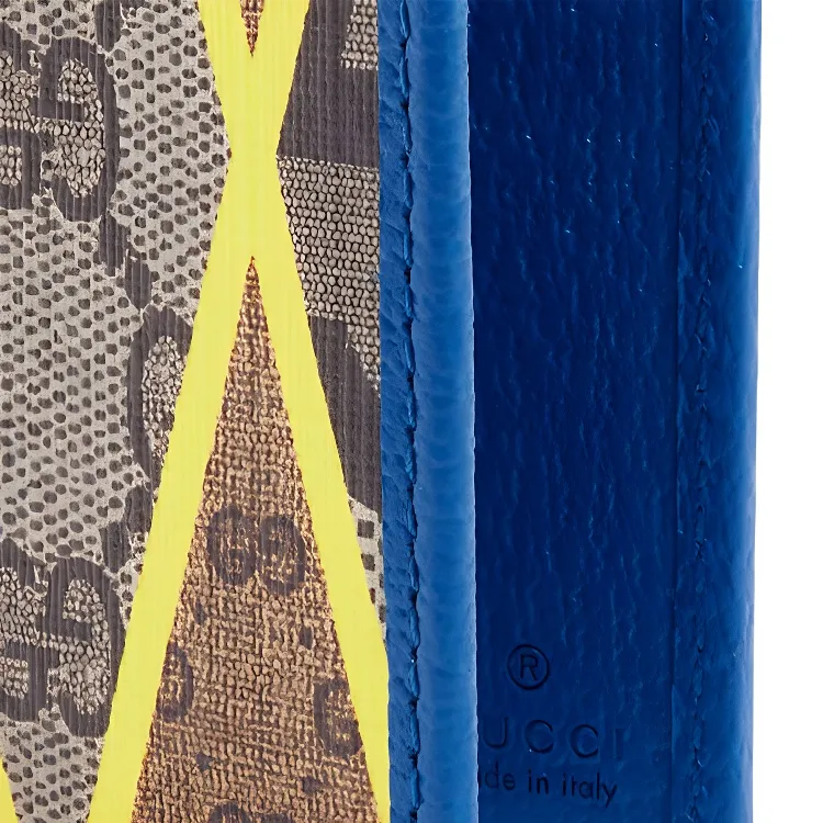 GUCCI Canvas With Leather Card Holder Men's Blue/Yellow-4