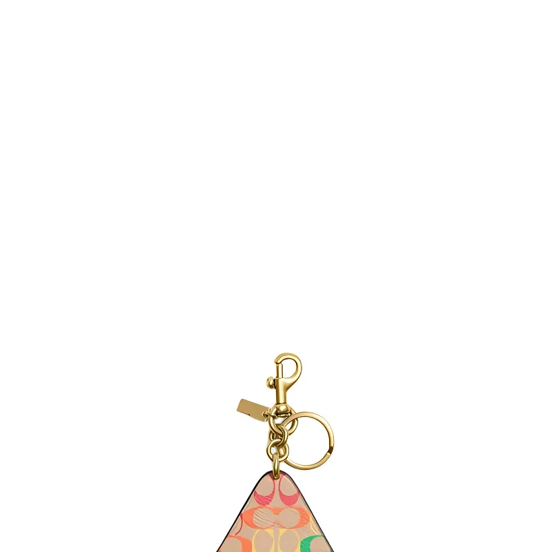 COACH Canvas With Leather Bag Charm Bag Accessory Unisex Khaki & Rainbow-3
