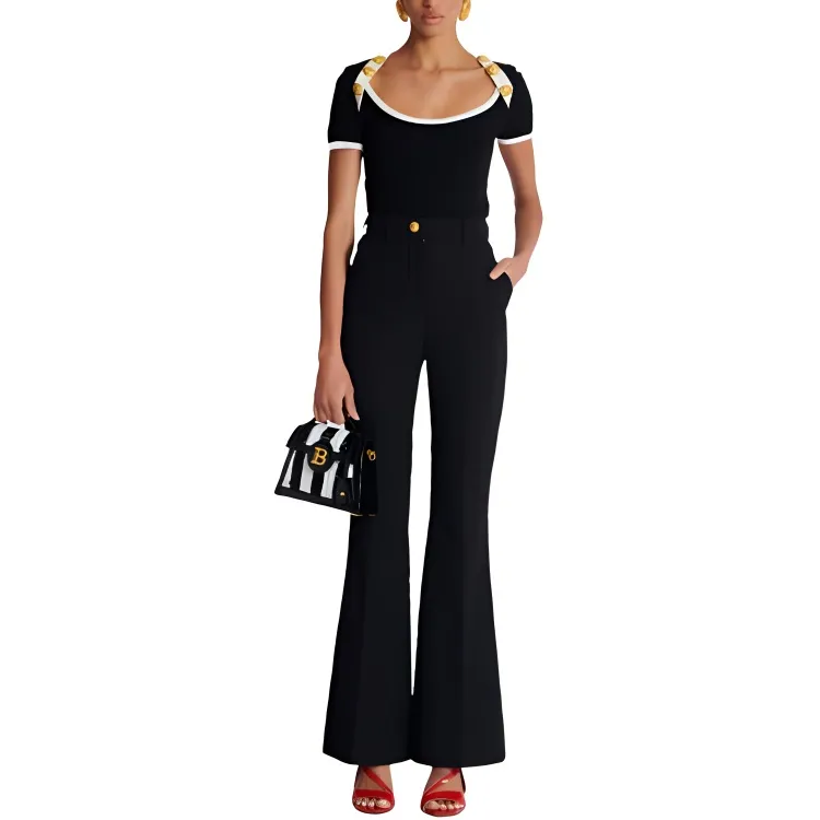 BALMAIN Button Embellished Two Toned T Shirt-4