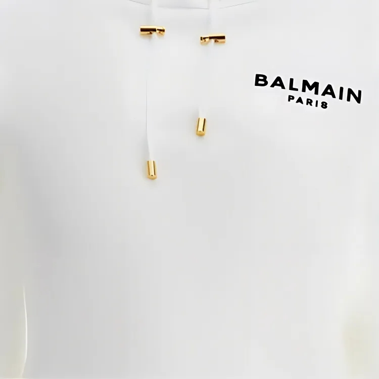 BALMAIN Flocked Logo Cropped Hoodie-4