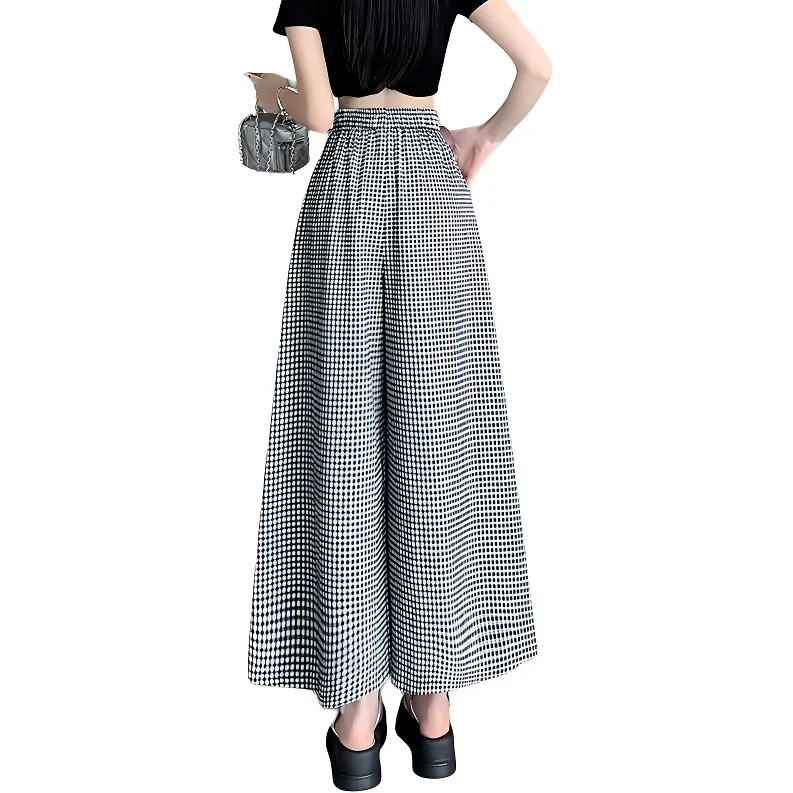 HTHK Casual Pants Women's Black White Plaid-1